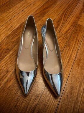 Aldo Metallic Silver Low Heel Pumps